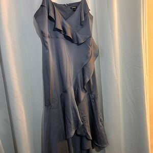 Express XL Slate Gray Ruffle Midi Dress | V-Neck Sleeveless